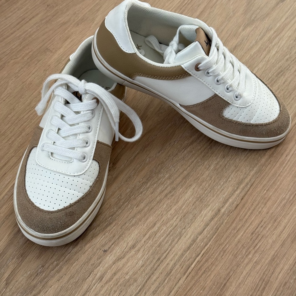 Janie and Jack Sneakers – Little Kids Size 13 – White & Tan Suede.